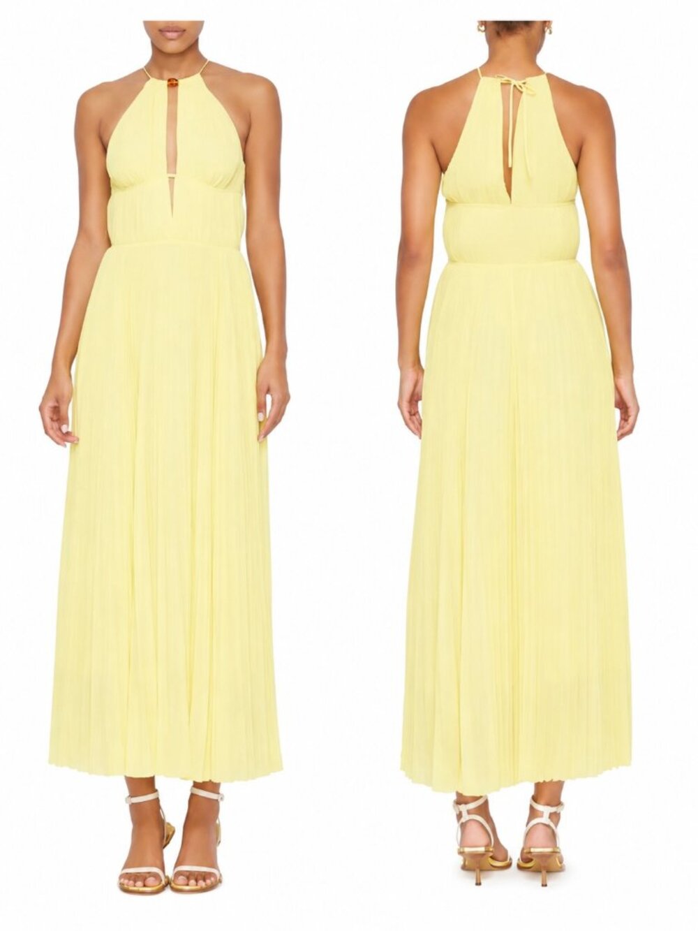 SIMKHAI Carli Plissé Halter Midi Dress | Limoncello | Size 6